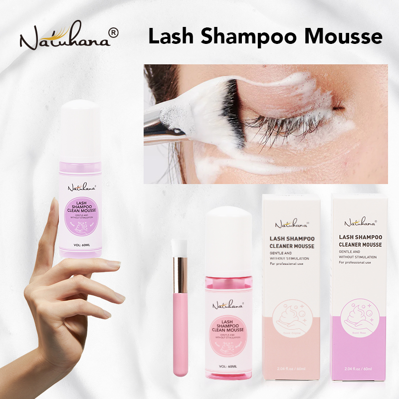 Eyelash Extension Wash Kit - Natuhana-shampoo para extensión de pestañas, 60ml,